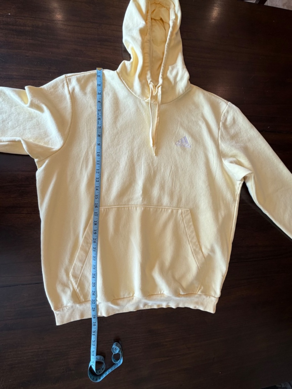 Adidas Yellow Hoodie Pullover Sweatshirt, Fleece, Soft Yellow, Size XL - Picture 11 of 12